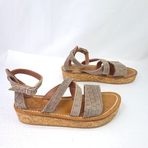 K Jacques St Tropez Platform Sandals Strappy Buckle Cork Sole Shoes Size 35 US 4